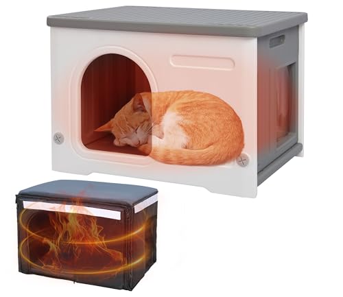 Rockever Katzenhaus aus Kunststoff für den Innen- und Außenbereich, mit isoliertem Innenfutter, 100% isoliertes Feral-Katzenhaus für den Winter, wasserdichtes Katzenhaus für Katzen im Freien, von ROCKEVER