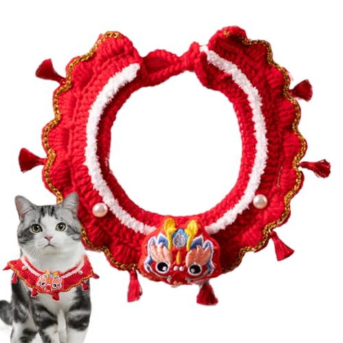 ROCKIA Drachenjahr-Katzenhalsband, Drachenjahr-Hundeschal,Hundeschals Lucky Pet Schal | Lunar New Year Supplies handgestricktes Haustierkostüm für Hunde, Katzen, Hasen von ROCKIA