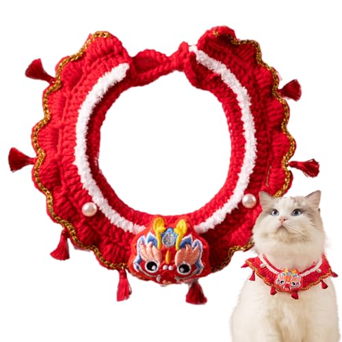 ROCKIA Frühlingsfest-Hundeschal, Drachenjahr-Katzenhalsband,Rote verstellbare Drachen-Jahres-Hundeschals Lucky | Lunar New Year Supplies handgestricktes Haustierkostüm für Hunde, Katzen, Hasen von ROCKIA