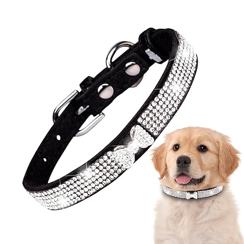 ROCKIA Strass Hundehalsband | Mikrofaser Haustier Halsband mit Strass für Mädchen Hunde und Katzen - Reißfestes Atmungsaktives Katzenhalsband, Verstellbares Strass Katzenhalsband, Weibliches von ROCKIA