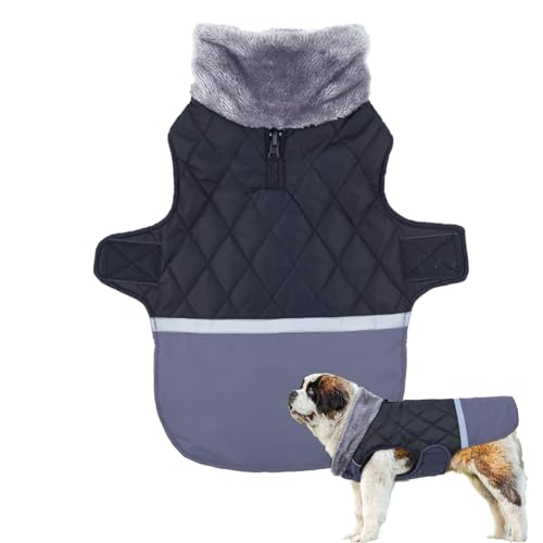 ROCKIA Winter-Hundemantel,Hunde-Wintermantel | Wasserdichter Mantel für Hunde bei kaltem Wetter | Kältebeständige, wendbare Hundekleidung, reflektierende warme Hundejacke mit Fellkragen für Haustiere von ROCKIA