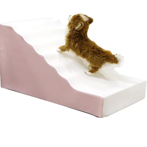 Haustiertreppe aus Wellpappe, Haustiertreppe, mit Schwamm gefüllt, Katzentreppe, geeignet für kleine Hunde, abnehmbarer Bezug, Hundetreppe, geeignet für Schlafsofas (Rosa) von ROCKYMO