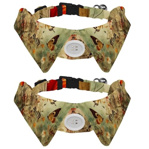 2 Packungen Retro-Schmetterlinge mit Blumen, niedliches Hundehalsband mit Fliege, verstellbares Hemd, Revers-Design, Fliege, Haustierhalsband für kleine Hunde, Welpen und Katzen von RODAILYCAY