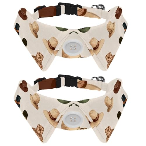 2 Packungen Western-Katzenhalsband mit Cowboy-Kappen-Muster, beigefarbener Hintergrund, mit Fliegen, verstellbares Hundehalsband, niedliche Haustier-Fliege für kleine, mittelgroße Hunde, Katzen 2 Packungen Western-Katzenhalsband mit Cowboy-Kappen-Muster, beigefarbener Hintergrund, mit Fliegen, verstellbares Hundehalsband, niedliche Haustier-Fliege für kleine, mittelgroße Hunde, Katzen von RODAILYCAY