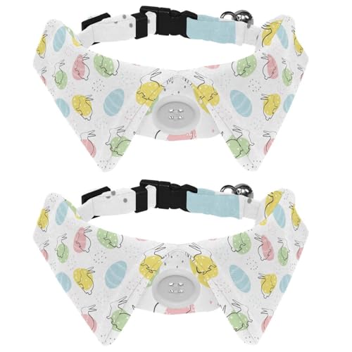 2 Stück Welpenhalsband mit Fliege, Happy Easter Egg Bunny Small Dog Collar Shirt Design, verstellbare Fliege für kleine Jungen und Mädchen, Hund, Katzen, Haustiere von RODAILYCAY