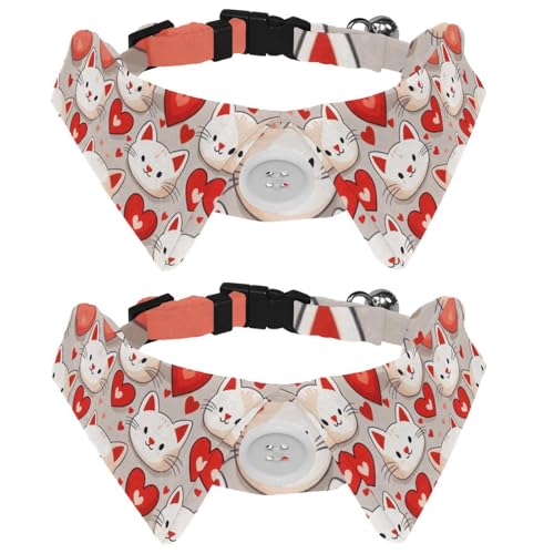 2 x Hundehalsbänder für mittelgroße Hunde, Cartoon-Katze, rotes Liebesherz, Katzen-Fliege mit Kunststoffschnalle, Halsband-Shirts für Haustier-Fliegen, Halsumfang 28,4–31 cm von RODAILYCAY