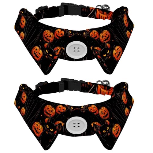 2 x kleine Hundehalsbänder, Halloween, schwarze Katze, Kürbis, verstellbares Katzenhalsband mit Fliegen, niedliche Haustier-Fliege für mittelgroße Hunde, Katzen, Welpen 2 x kleine Hundehalsbänder, Halloween, schwarze Katze, Kürbis, verstellbares Katzenhalsband mit Fliegen, niedliche Haustier-Fliege für mittelgroße Hunde, Katzen, Welpen von RODAILYCAY