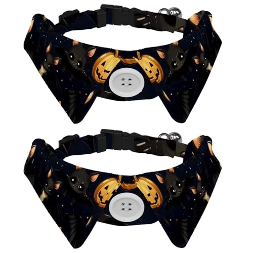 Halloween-Fledermaus-Halsbänder mit Fliege, verstellbare Smoking, Revers, Katzen-Fliege, elegantes Haustierhalsband für kleine, mittelgroße Hunde und Katzen, 2 Stück Halloween-Fledermaus-Halsbänder mit Fliege, verstellbare Smoking, Revers, Katzen-Fliege, elegantes Haustierhalsband für kleine, mittelgroße Hunde und Katzen, 2 Stück von RODAILYCAY