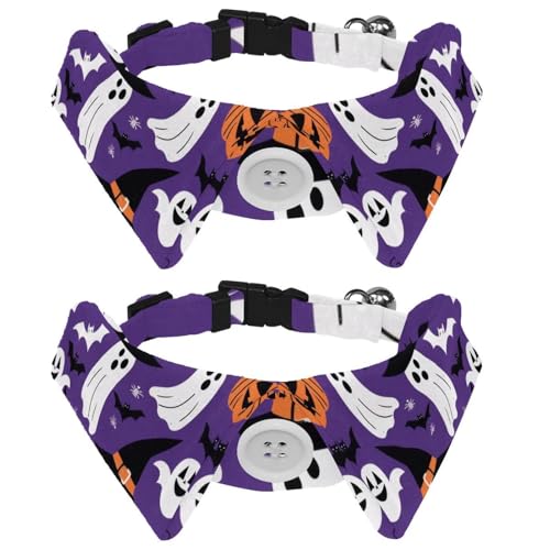 Halloween-Halsband mit Fledermäusen, Kürbis-Geist, violetter Hintergrund, Pfoten, für Hunde und Katzen, 2 Stück, Fliege mit Kunststoffschnalle, Haustier-Fliege für Mädchen, Jungen, kleine, mittelgroße Halloween-Halsband mit Fledermäusen, Kürbis-Geist, violetter Hintergrund, Pfoten, für Hunde und Katzen, 2 Stück, Fliege mit Kunststoffschnalle, Haustier-Fliege für Mädchen, Jungen, kleine, mittelgroße von RODAILYCAY