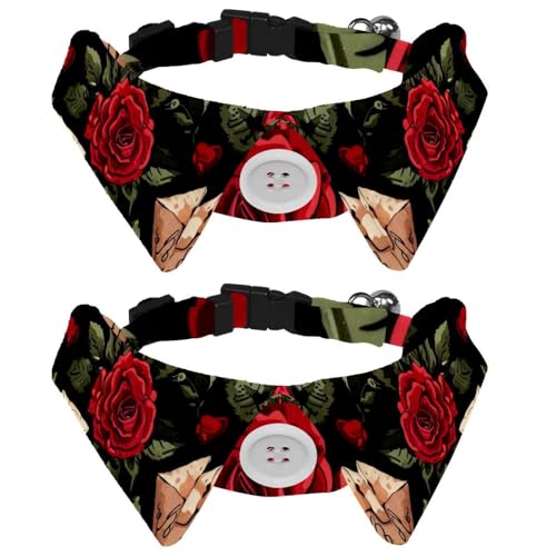 Hundehalsbänder für mittelgroße Hunde, rote Rose, Buchstabe schwarzer Hintergrund, Katzen-Fliege mit Schnalle, Halsband-Shirts für Haustier-Fliegen, Halsumfang 28,4–31 cm, 2 Packungen Hundehalsbänder für mittelgroße Hunde, rote Rose, Buchstabe schwarzer Hintergrund, Katzen-Fliege mit Schnalle, Halsband-Shirts für Haustier-Fliegen, Halsumfang 28,4–31 cm, 2 Packungen von RODAILYCAY