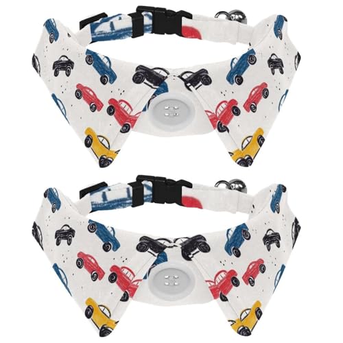 Hundehalsbänder im Hemd-Stil, buntes Auto-Muster, verstellbares Haustierhalsband mit Fliege, niedlicher Katzenring für kleine, mittelgroße Jungen, Mädchen, Katzen, Hunde, Welpen, 2 Stück Hundehalsbänder im Hemd-Stil, buntes Auto-Muster, verstellbares Haustierhalsband mit Fliege, niedlicher Katzenring für kleine, mittelgroße Jungen, Mädchen, Katzen, Hunde, Welpen, 2 Stück von RODAILYCAY