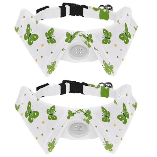 Hundehalsbänder mit Fliege und Glöckchen, grünes Schmetterlings- und Blumenmuster, verstellbare Katzenfliege, Halsband für kleine, mittelgroße Jungen und Mädchen, Haustiere, Welpen, Kätzchen, 2 Hundehalsbänder mit Fliege und Glöckchen, grünes Schmetterlings- und Blumenmuster, verstellbare Katzenfliege, Halsband für kleine, mittelgroße Jungen und Mädchen, Haustiere, Welpen, Kätzchen, 2 von RODAILYCAY