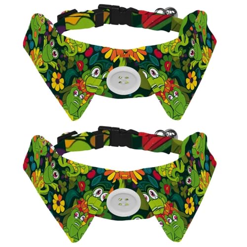 Hundehalsband mit Blumen-Cartoon-Motiv, niedliche Frösche, mit Fliege, verstellbar, niedliches Revers-Design, Fliege, Haustierhalsband für kleine Hunde, Welpen und Katzen, 2 Stück von RODAILYCAY