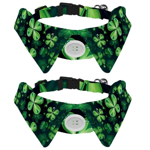 Hundehalsband mit Fliege, "Happy St. Patrick's Day", vierblättriges Kleeblatt, für Mädchen und Jungen, mit Fliege, für kleine und mittelgroße Welpen, Kätzchen, Kaninchen, 2 Stück von RODAILYCAY