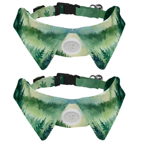 Hundehalsband mit Fliege, Hemd-Stil, verstellbare Katzenhalsbänder für kleine Hunde, Welpen, Katzen, Kaninchen, Aquarell-Landschaft, Berge, Wald, 2 Stück Hundehalsband mit Fliege, Hemd-Stil, verstellbare Katzenhalsbänder für kleine Hunde, Welpen, Katzen, Kaninchen, Aquarell-Landschaft, Berge, Wald, 2 Stück von RODAILYCAY