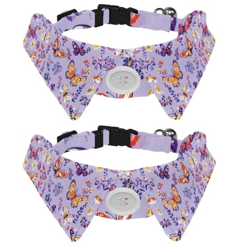 Hundehalsband mit Fliege und Schmetterlingen und Blumen, violetter Hintergrund, für Mädchen und Jungen, mit Fliege, für kleine und mittelgroße Welpen, Kätzchen, Kaninchen, 2 Packungen von RODAILYCAY