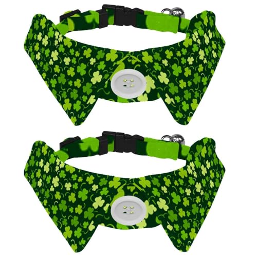 Niedliches Hundehalsband mit Fliege, Happy St. Patrick Lucky Green Clover verstellbares Hemd, Revers-Design, Fliege, Haustierhalsband für kleine Hunde, Welpen und Katzen, 2 Stück von RODAILYCAY