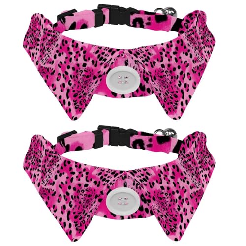 Pink Leopard 2 Packungen Welpenhalsbänder mit Fliege, verstellbare Smoking, Revers, Katzen-Fliege, elegantes Haustierhalsband für kleine, mittelgroße Hunde und Katzen von RODAILYCAY