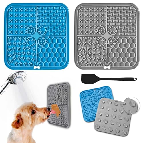 ROELLY Leckpad für Hunde, 2er-Set, Leckmatte Hund, Slow Feeder Hund für Hunde Mit Silikonspatel, Mit Saugnapf, BPA-Frei, Zum Baden, Füttern, Trainieren des Hundes von ROELLY