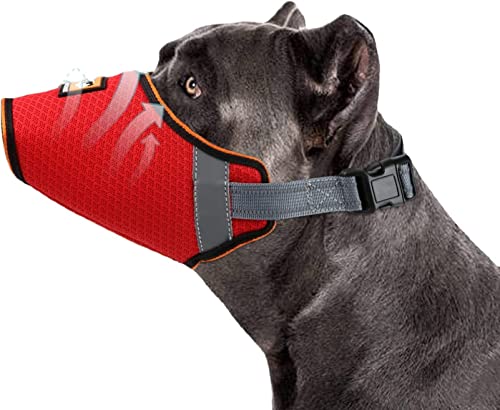 Einstellbarer Mesh Hundemaulkorb, Hundemaulkorb Anti Beißen Bellen und Kauen, Air Mesh atmungsaktiv und trinkbar, Nylon Hundemaulkorb, mit reflektierendem Streifen Design (Medium,Red) von ROFRA