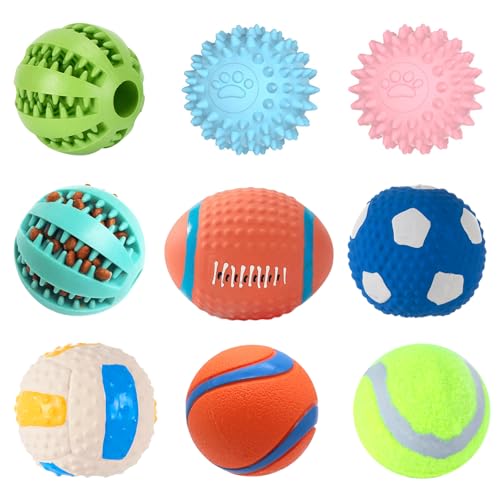 Interaktives Hundespielzeugbälle-Set, 4 quietschende Hundespielzeuge, 2 x weiche Gummi-Bälle zum Kauen, für Leckage, 2 x Naturlatex-Ball für Hunde, Zahnreinigung, 1 x Tennisbälle zum Werfen und von ROFROX