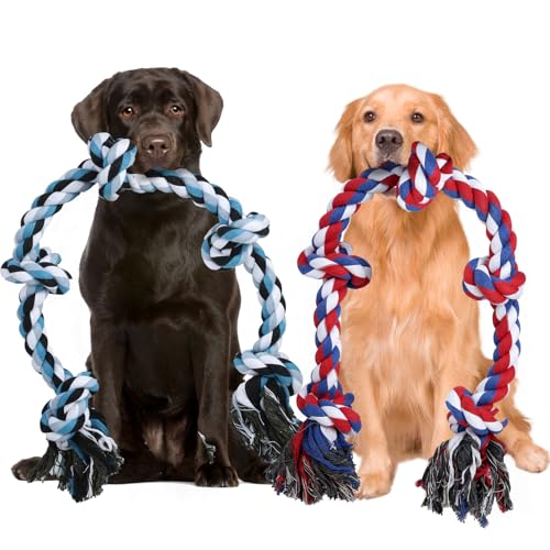 ROGTYO 2 Pack Extra große Hundespielzeug Knoten Tau 94cm Interaktives Robustes gedrehtes Seilspielzeug Hundespielzeug Seil mit 5 Knoten War Dog Rope Toy für Mttelgroße große Hunde von ROGTYO