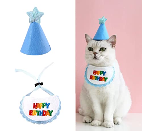 Haustier Katze Hund Schals und Geburtstag Hut Mini Hund Katze Geburtstag Party Dekoration Haustier Geburtstag Outfit Haustier Kostüme Kopfbedeckung Zubehör Blau B von ROHOME