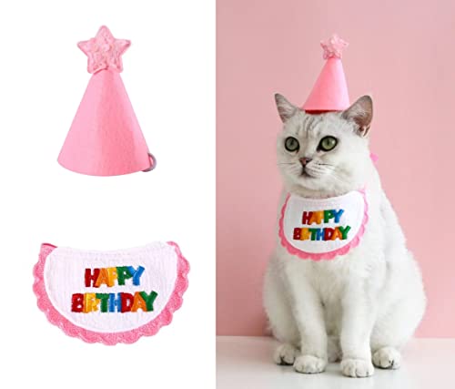 Haustier Katze Hund Happy Birthday Bandana Schals und Party Hut Mini Doggy Cat Geburtstag Party Dekoration Haustier Geburtstag Outfit Haustier Kostüme Kopfbedeckung Zubehör Rosa B von ROHOME