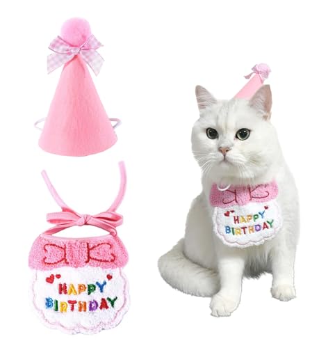 Bandana für Katzen zum Geburtstag, niedlicher Hunde-Geburtstagshut, Haustier-Geburtstagsparty-Zubehör, Geburtstags-Outfit für Katze und Hund, Rosa A von ROHOME