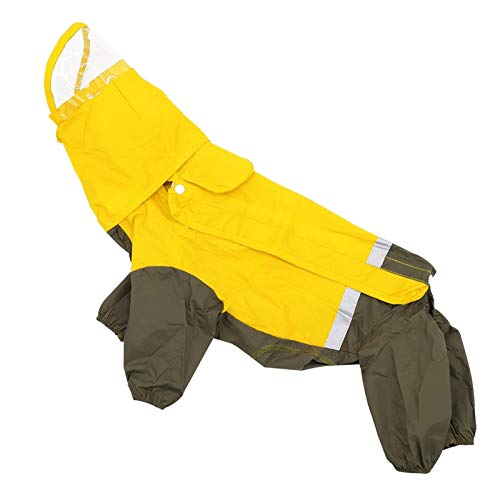 Hund Regenmantel,Haustier Regenmantel, Hunderegenmantel, reflektierender, wasserdichter Overall mit Kapuze, Regenmantel for kleine, mittlere und große Hunde(Yellow,12) von ROJDFCNBW