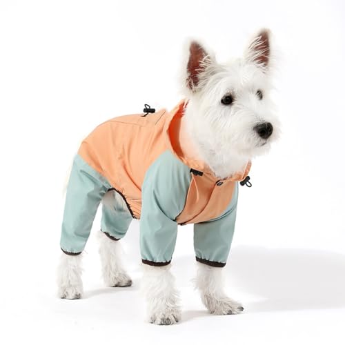 Hund Regenmantel,Haustier Regenmantel, Hunderegenmantel Hunderegenmäntel mit Kapuze wasserdichte Haustierkleidung for kleine mittelgroße Hunde Verstellbarer reflektierender Welpe(Orange,XL) von ROJDFCNBW