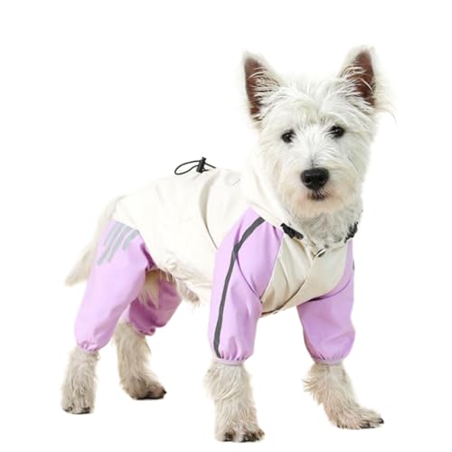 Hund Regenmantel,Haustier Regenmantel, Hunderegenmantel Hunderegenmäntel mit Kapuze wasserdichte Haustierkleidung for kleine mittelgroße Hunde Verstellbarer reflektierender Welpe(Purple,XL) von ROJDFCNBW