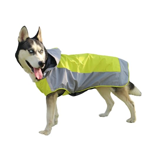 Hund Regenmantel,Haustier Regenmantel, Regenmantel for große Hunde, Kleidung for große Hunde, wasserdicht, Haustiermantel, modische Regenjacke mit Kapuze, leicht, reflektierender Hundeponcho(Green,XXL von ROJDFCNBW