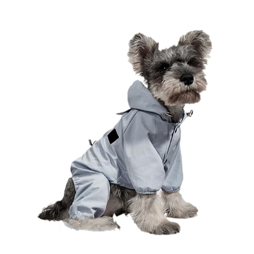 Hund Regenmantel,Haustier Regenmantel, wasserdichte Hundejacke mit Kapuze, Verstellbarer Hunderegenmantel for kleine Hunde, Haustier-Welpen-Outfits, mit Leine(Blue,L) von ROJDFCNBW