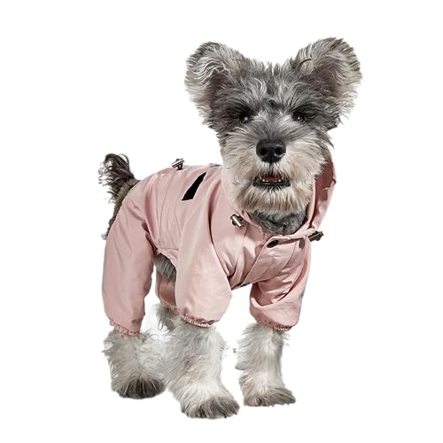 Hund Regenmantel,Haustier Regenmantel, wasserdichte Hundejacke mit Kapuze, Verstellbarer Hunderegenmantel for kleine Hunde, Haustier-Welpen-Outfits, mit Leine(Pink,L) von ROJDFCNBW