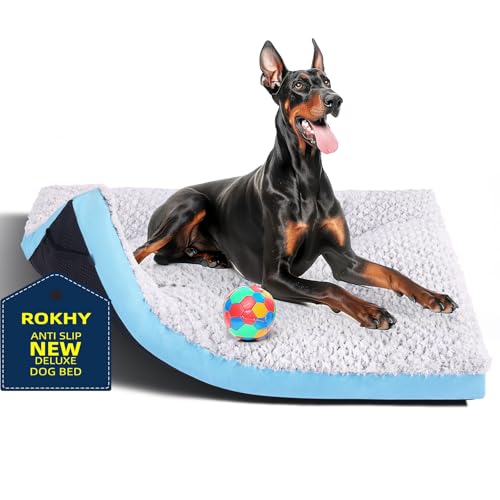 ROKHY Premium Hundebetten, waschbar, XXL, 121,9 cm Hundekäfigbett, rutschfest und ultraweich, für extra große Hunde bis zu 50 kg, 121,9 x 76,2 cm, Hellblau von ROKHY