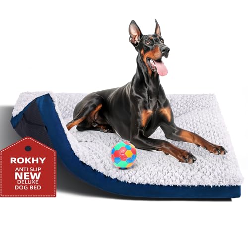 ROKHY Premium waschbares Hundebett, XXL, 121,9 cm, rutschfeste und ultraweiche Haustierbetten für extra große Hunde bis zu 50 kg, 121,9 x 76,2 cm, Dunkelblau von ROKHY