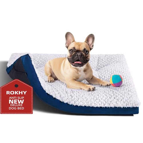 ROKHY Waschbares Premium-Hundebett, für kleine Hunde bis zu 11,3 kg, 61 x 43,2 cm, rutschfest, ultraweich, Dunkelblau von ROKHY