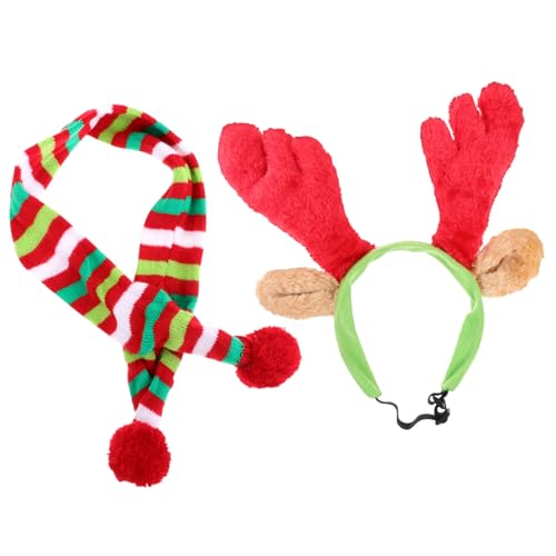 ROMISBABA 1 Satz Haustier-weihnachtsset Katze Weihnachtsmütze Mit Schal Hundeelfen-Outfit Katze Weihnachtsschal Haustier-weihnachtskostüm-Accessoire Urlaub Haustier Elchgeweih Polarfleece von ROMISBABA