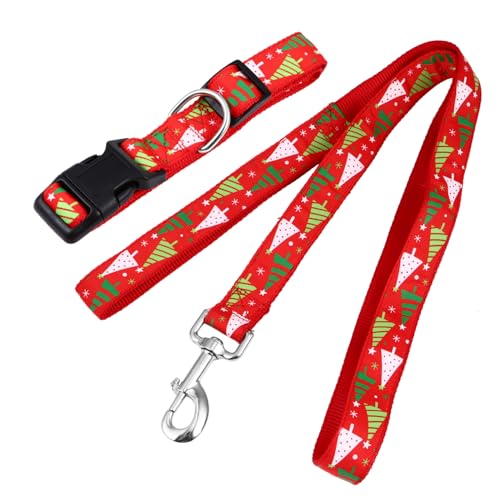 ROMISBABA 1 Satz Kragen Kordelzug Brustgurt für Hunde hundegeschirr Gurt weihnachtsbaumkragen Christmas Tree Collar geschenkset Hundeleine mit Weihnachtshalsband Hundeleine mit Halskette rot von ROMISBABA