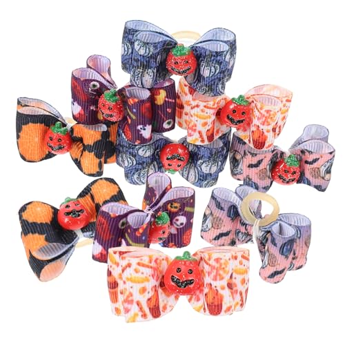 ROMISBABA 10 Stück Haustierkopf Halloween Haarfliege Tierhaarfliege Hundehaarfliege Tierhaarblumen Schleife Hundebögen Pflege Top Knoten Haarschleife Hundehaar Accessoires von ROMISBABA