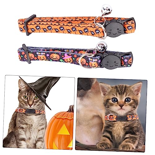 ROMISBABA 2-teiliges Halloween-Katzenhalsband-Set Kürbis- -Design Katzenhalsband für Outdoor und Sport verstellbares Glöckchenhalsband für die Haustierleine von ROMISBABA