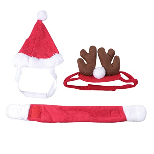 ROMISBABA 3St Katzenhaare Hund weihnachtshalsband Kostüm Hundekostüm Katzenhüte Katzen-Partyhut Katzenhut Katzen weihnachtsmütze cat Christmas Outfit Katzenschal Haustier-Cosplay-Hut rot von ROMISBABA