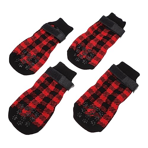 ROMISBABA 4 Stück Haustier Socken Weihnachtshaustier Hundesocken Aus Baumwolle Wintersocken Für Hunde wasserdichte Hundestiefel Hundesocken Stricken Haustiersocken Süß Reine Baumwolle Rot von ROMISBABA