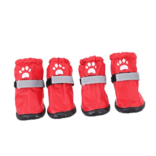 ROMISBABA 4 Stück Regenstiefel für Haustiere Schuhe für Hunde Wasserdichter Hundestiefel Anti-Rutsch-Hundestiefel Pfote hundeschuhe Dog Shoes Haustier Stiefel Hund Regenschuhe Polyester rot von ROMISBABA