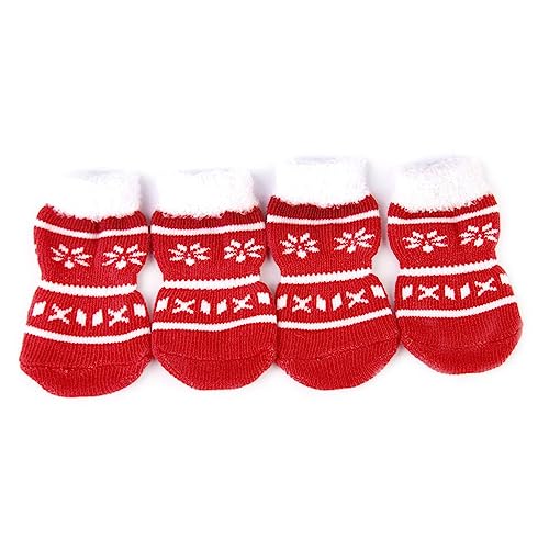 ROMISBABA 4 Stück Weihnachtssocken für Haustiere Socken mit Katzen Hundesocken rutschfeste Socken Milchspender für Welpen Haustiersocken Baumwollsocken für Haustiere von ROMISBABA