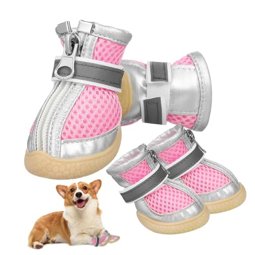 ROMISBABA 4 Stück kleine Hundesandalen Haarschneidemaschine für Hunde züchten Atmungsaktive Hundeschuhe rutschfeste Hundeschuhe Heimtierbedarf Outdoor-Schuhe für Haustiere Oxford-Boden Rosa von ROMISBABA