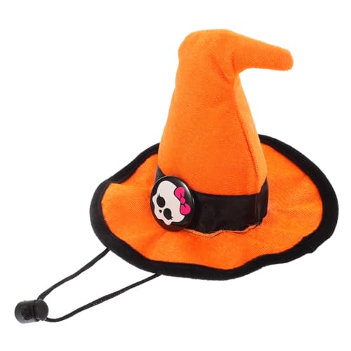 ROMISBABA Haustier Hut Haustier süße Kopfbedeckung lustige Haustierkopfbedeckung Halloween Hundehut Schädelmuster Hundehut Haustier-Hexenhut Halloween-Hundehexenhut Samtstoff Orange von ROMISBABA