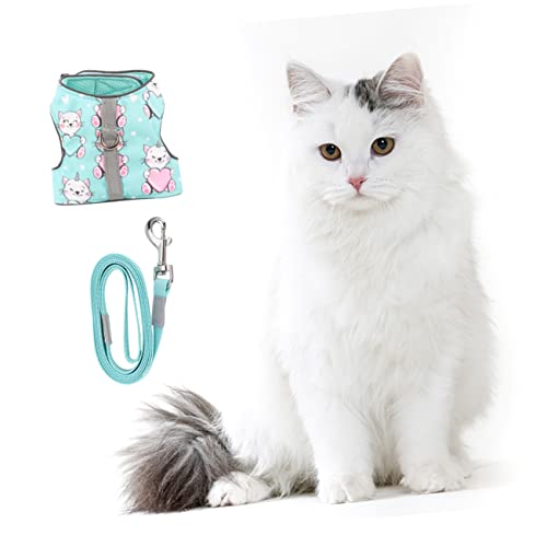 ROMISBABA Haustier Katzengeschirr cat Leash cat Harnesses für Haustiere reflektierender Katzen-Brustgurt verstellbare Katzenweste Katzengeschirr mit Leine Netz Green von ROMISBABA