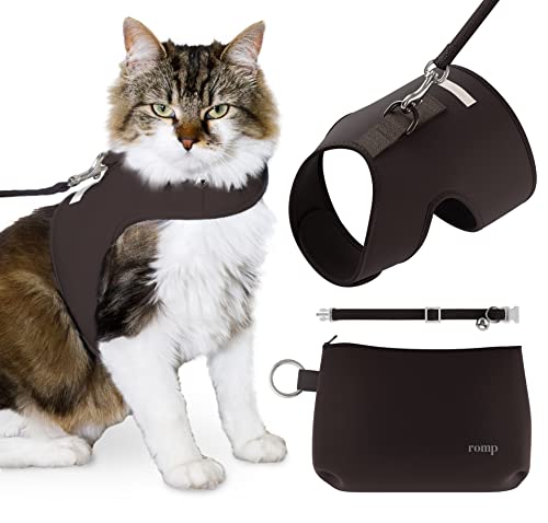 Katzengeschirr, Halsband und Leine, ausbruchsicher, verstellbar, mit Klettverschluss, für Katzen und Kätzchen, Braun (Rotbraun, Größe M) von ROMP